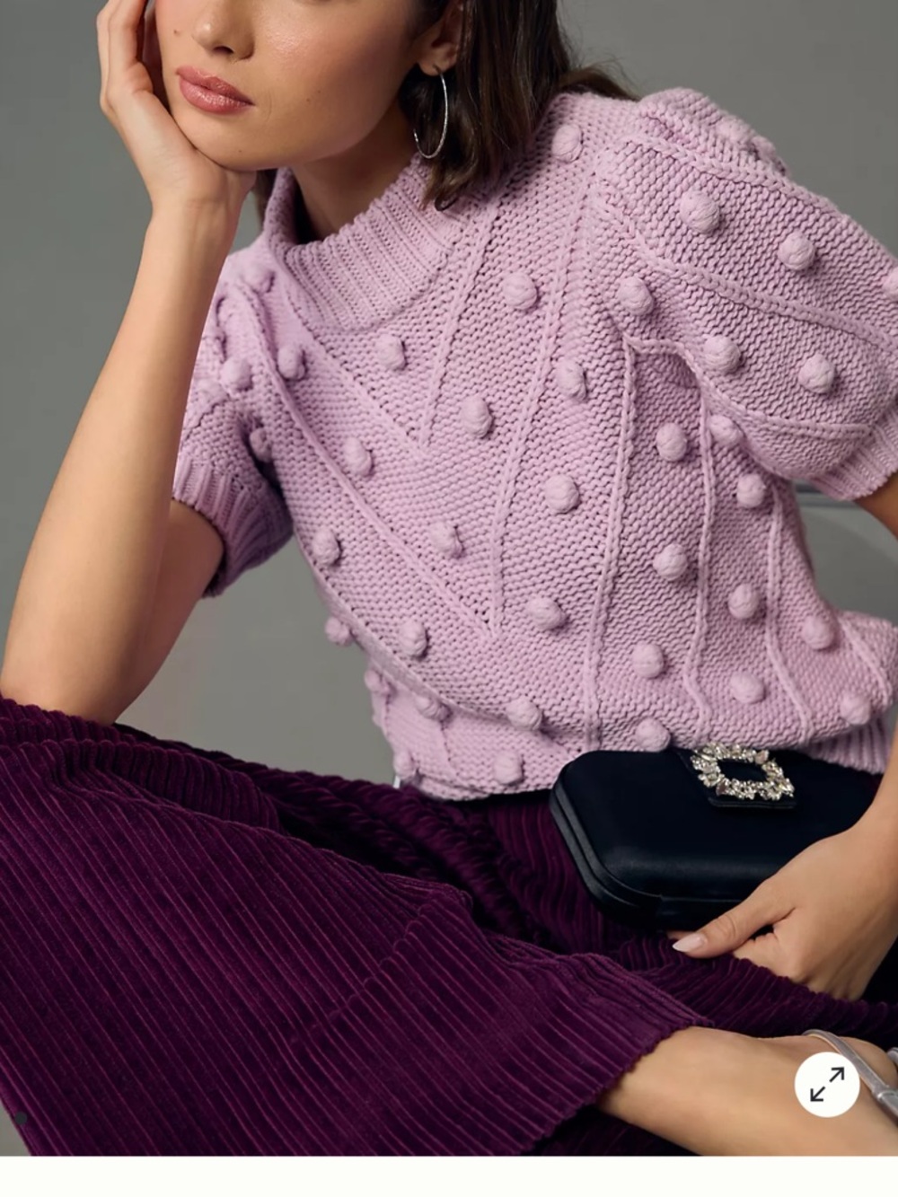 Anthropologie Lilac Pom-Pom Knit Crewneck Sweater - Large